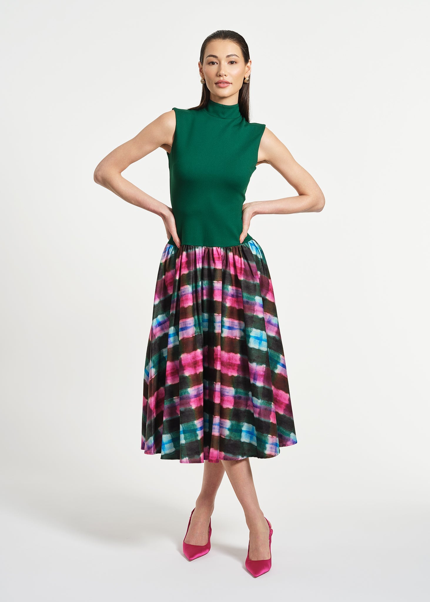 Sleeveless Ponte Combo Midi Dress