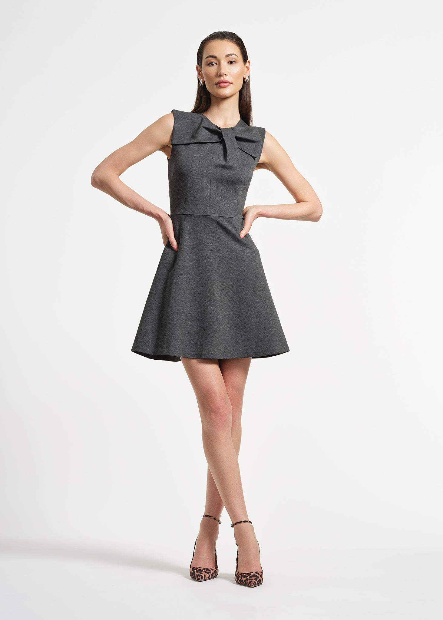 Sleeveless Ponte Swingy Bow Dress