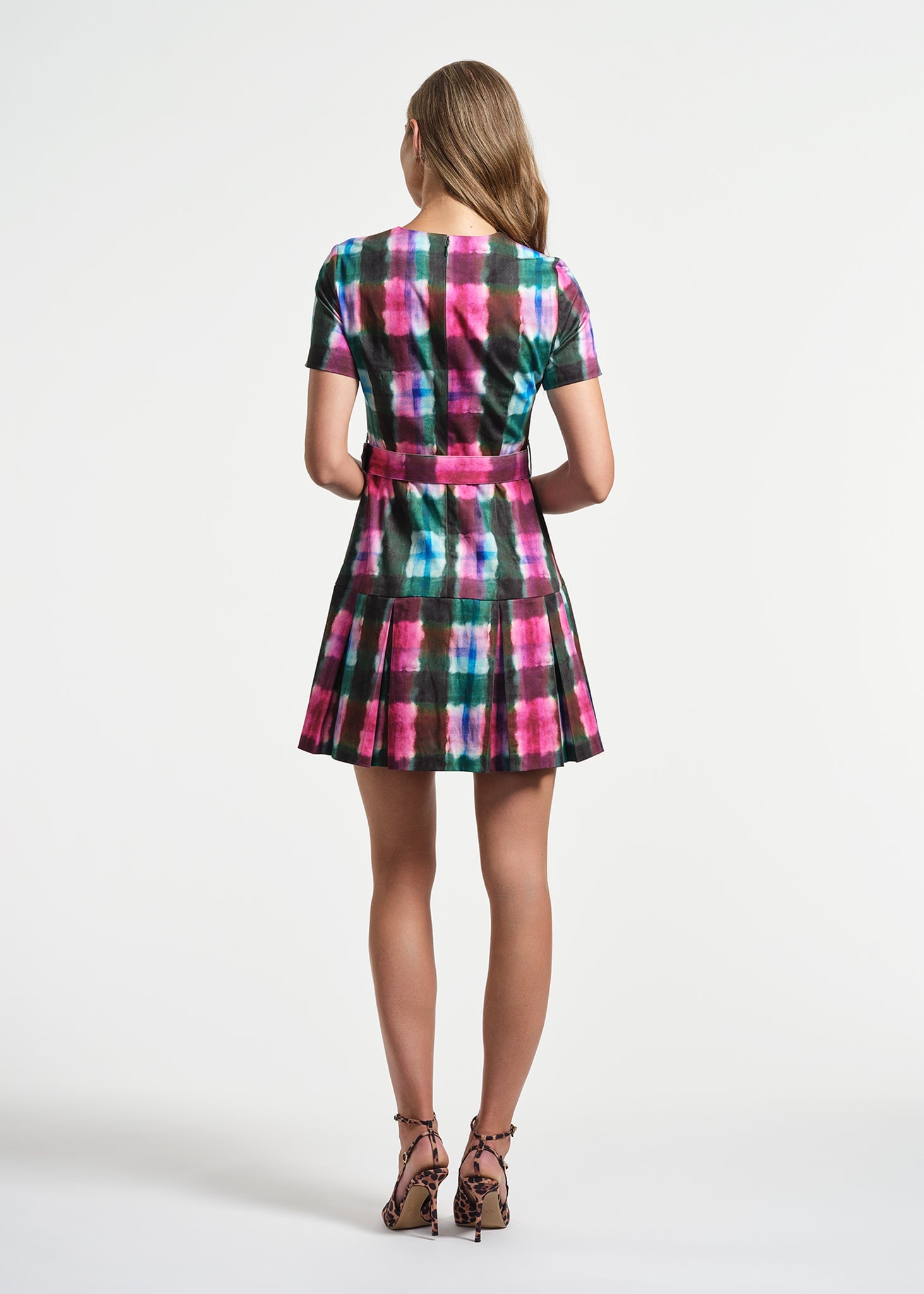 Belted Pleated Short Dress