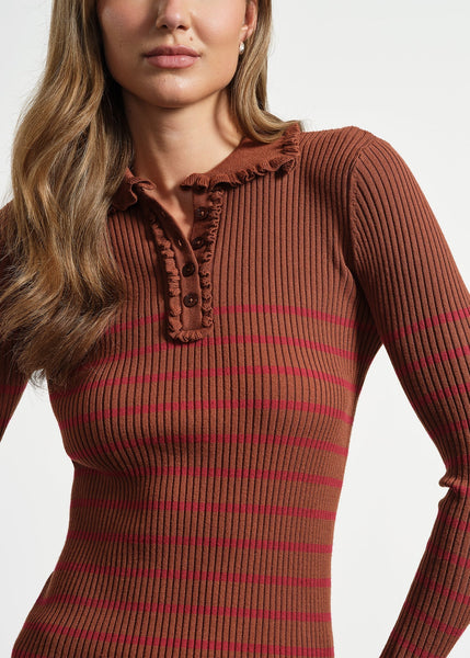 Ruffle Neck Stripe Henley Sweater | Isaac Mizrahi