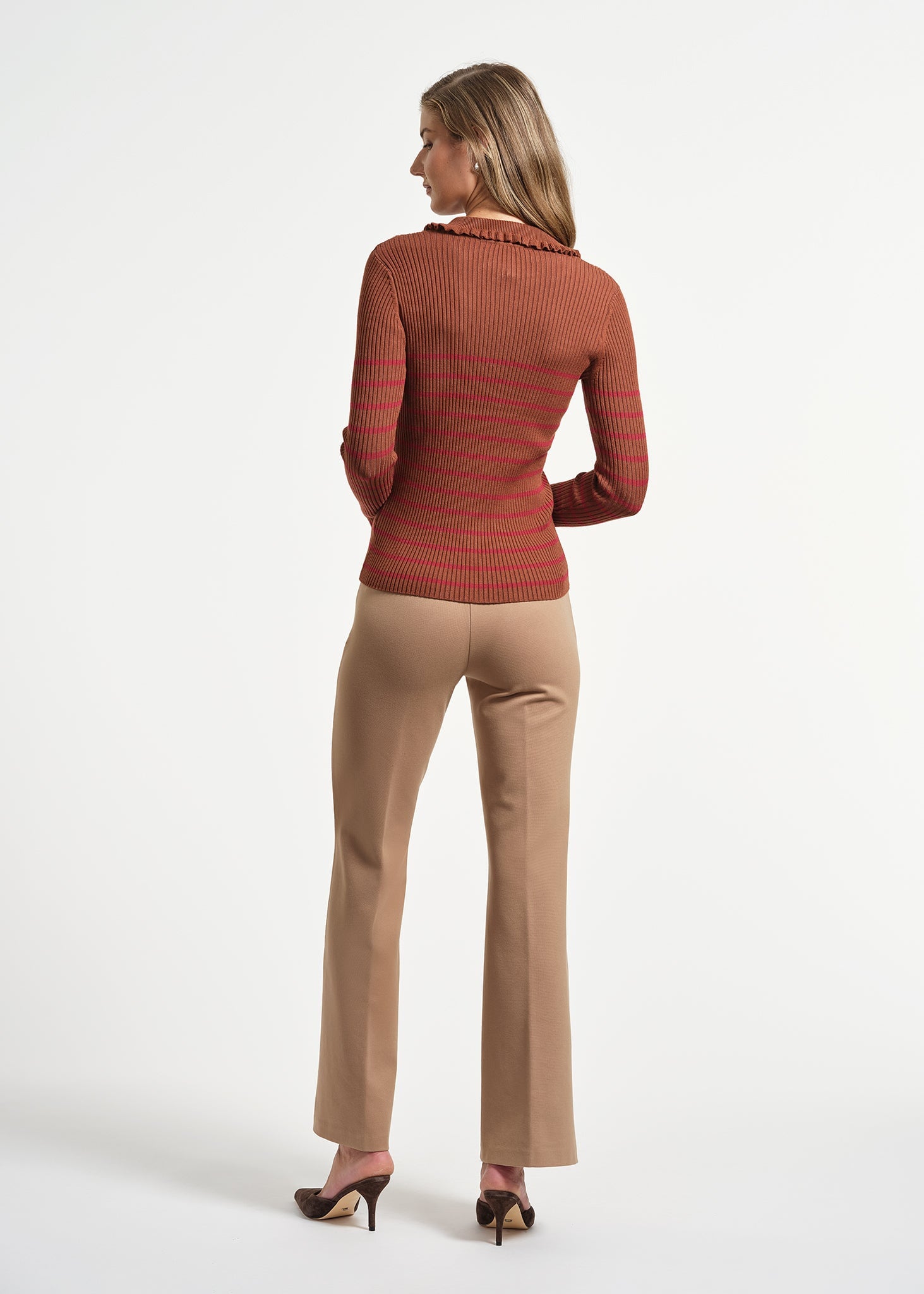 Ruffle Neck Stripe Henley Sweater