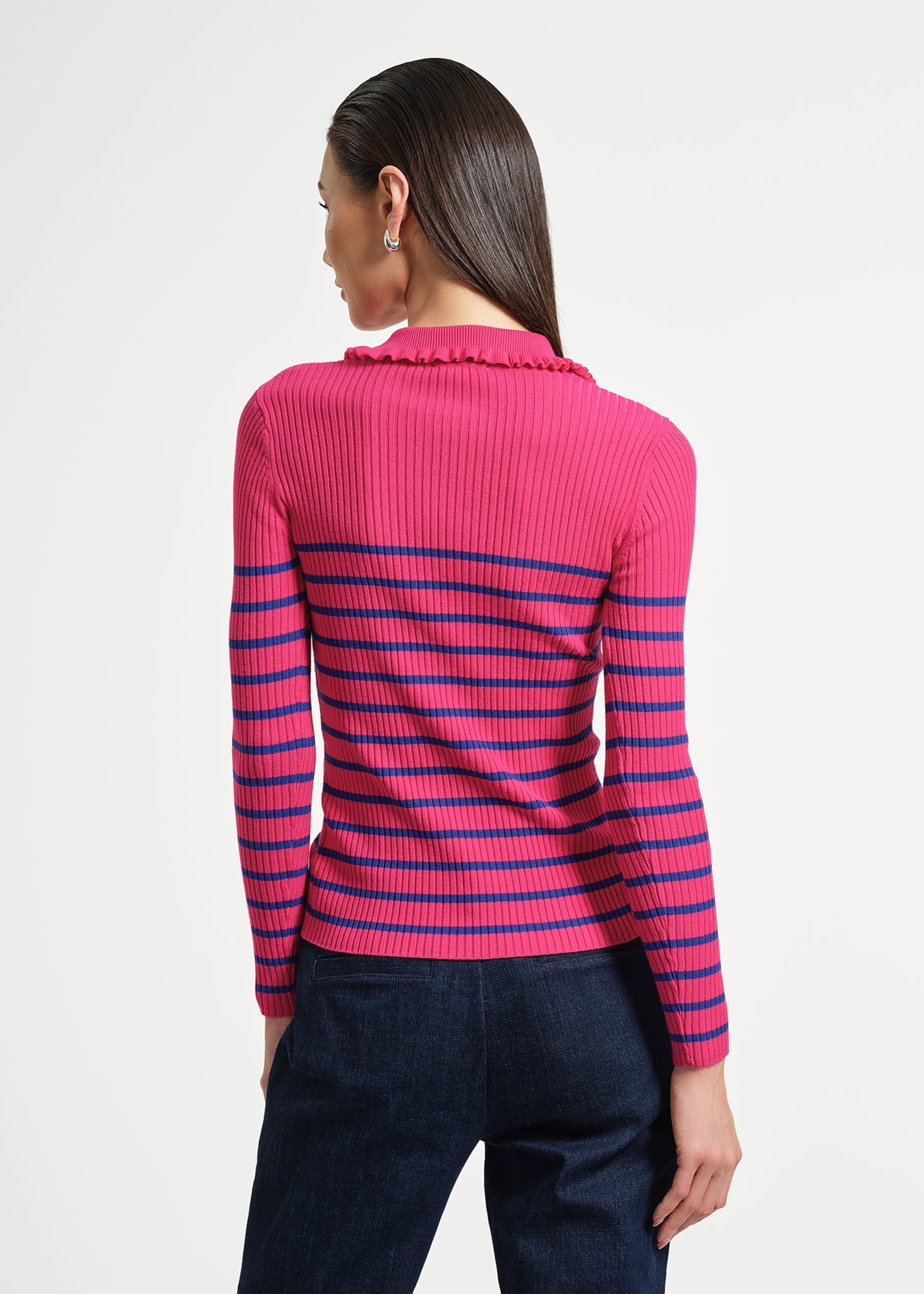 Ruffle Neck Stripe Henley Sweater