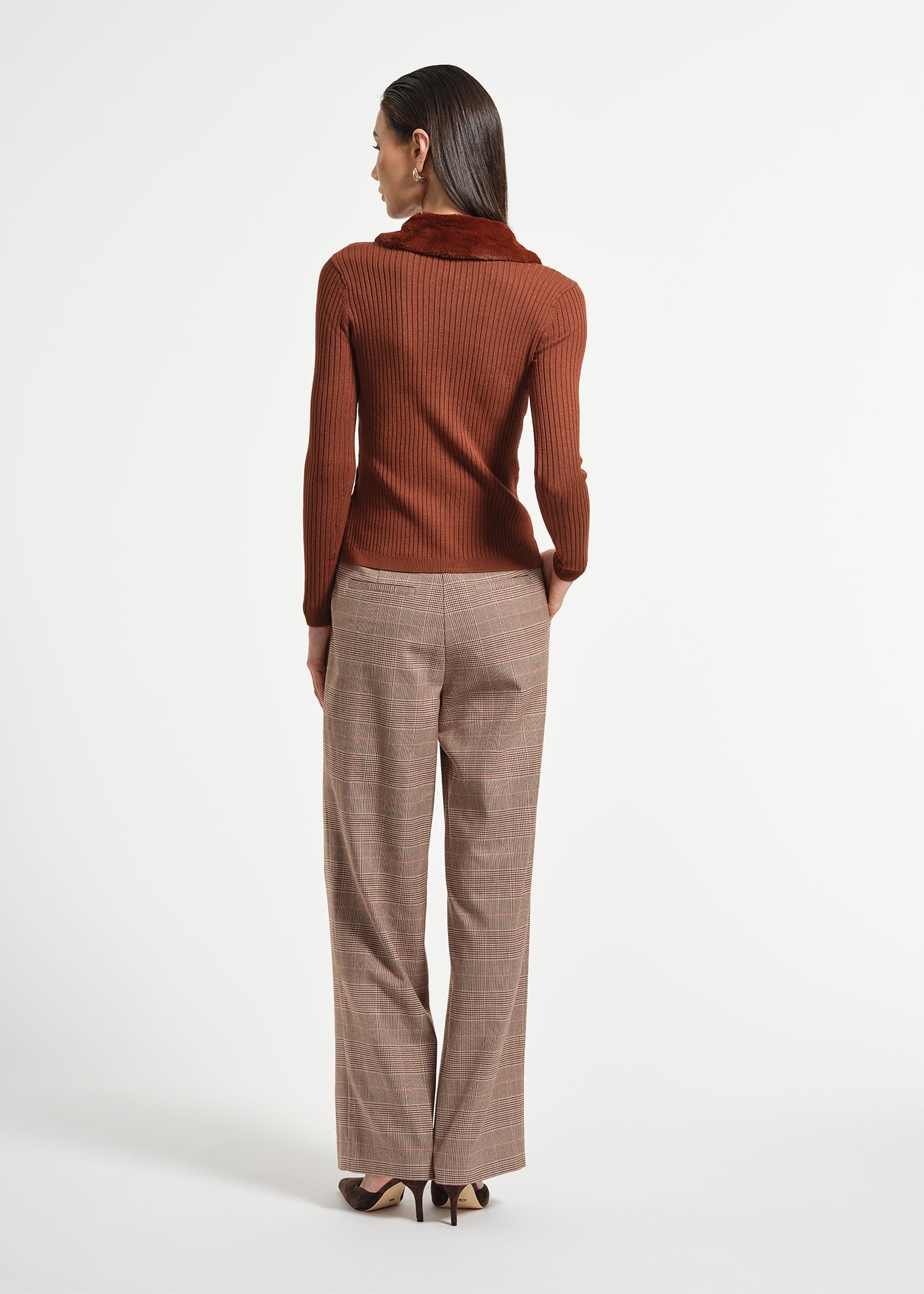 Faux Fur Collar Zip Front Sweater