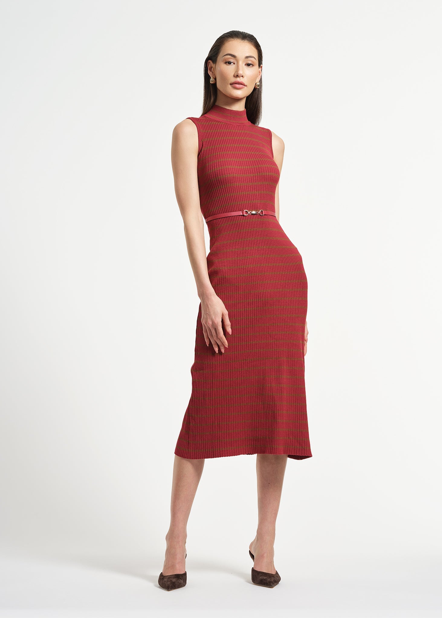 Sleeveless Belted Midi Sweater Dress