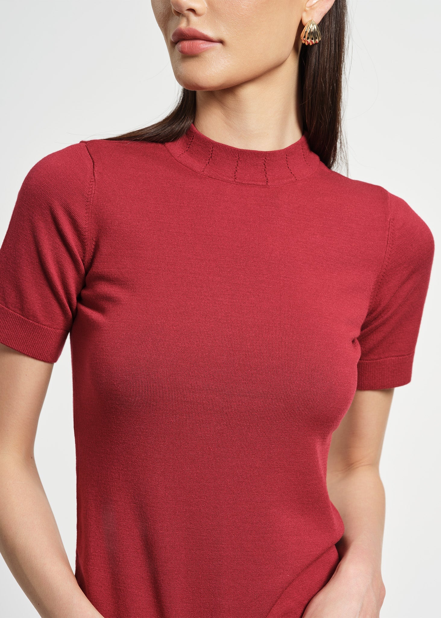 Mock Neck Short Sleeve Sweater
