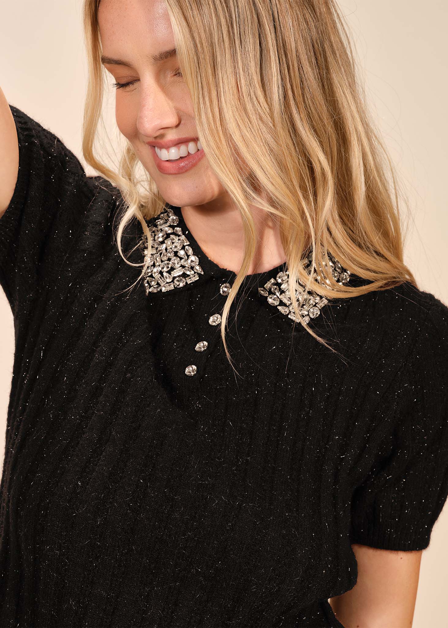 Cableknit Crystal Polo