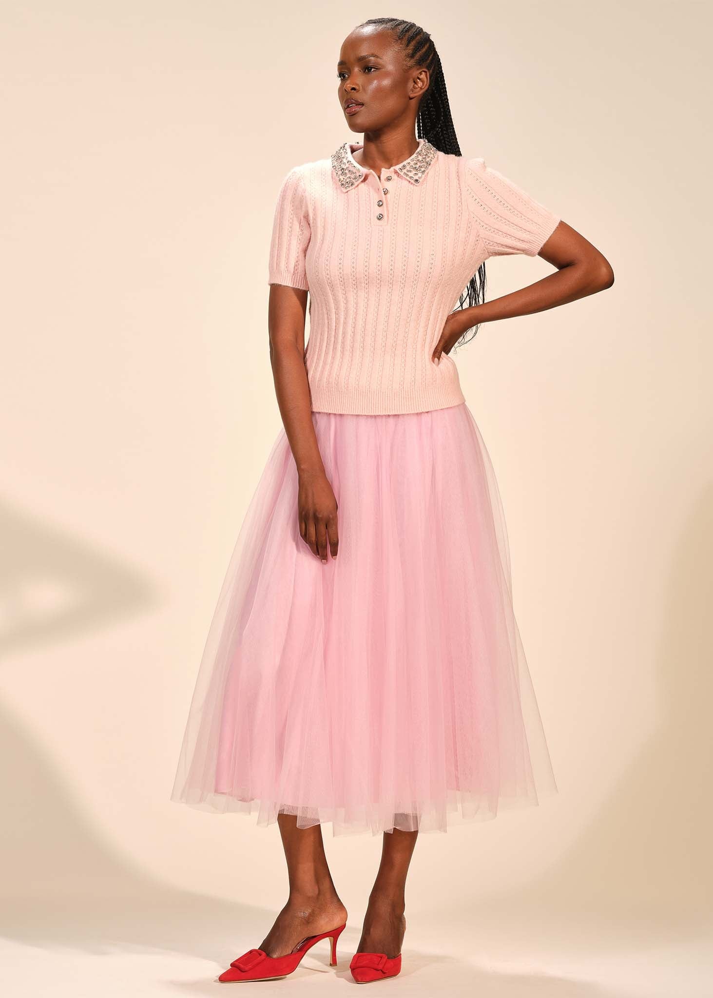 Cableknit Crystal Polo