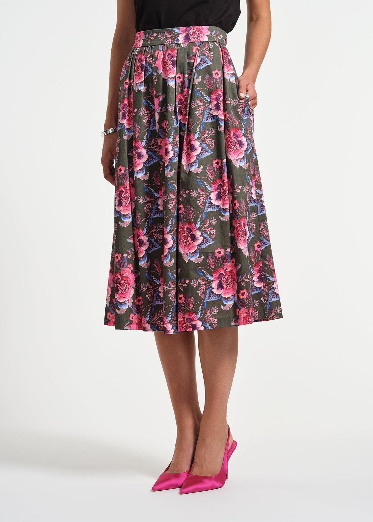 Sateen Midi Full Skirt