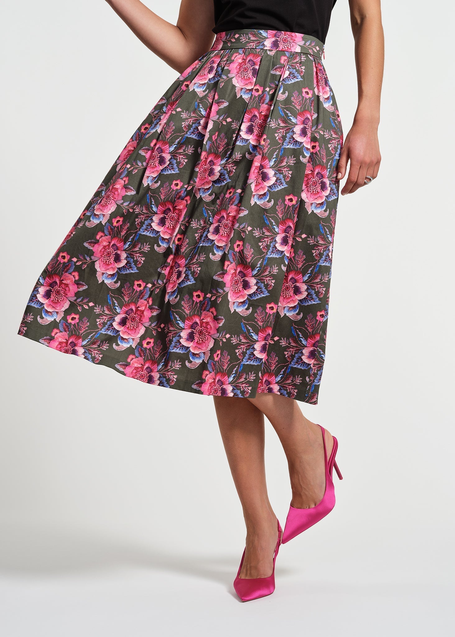 Sateen Midi Full Skirt