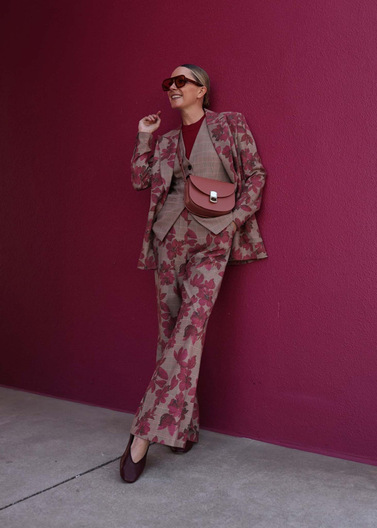 Wide Leg Belted Plaid Pant