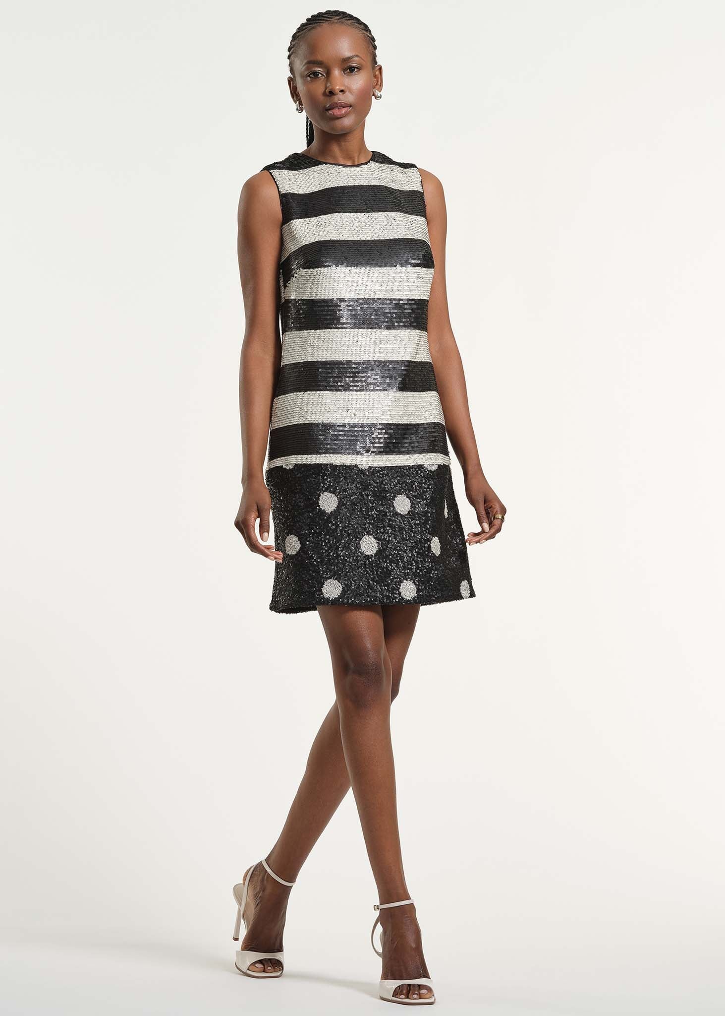 Sequin Polkadot Shift Dress | Isaac Mizrahi Black White Dot / XS Sequin Polkadot Shift Dress | Isaac Mizrahi Black White Dot / XS