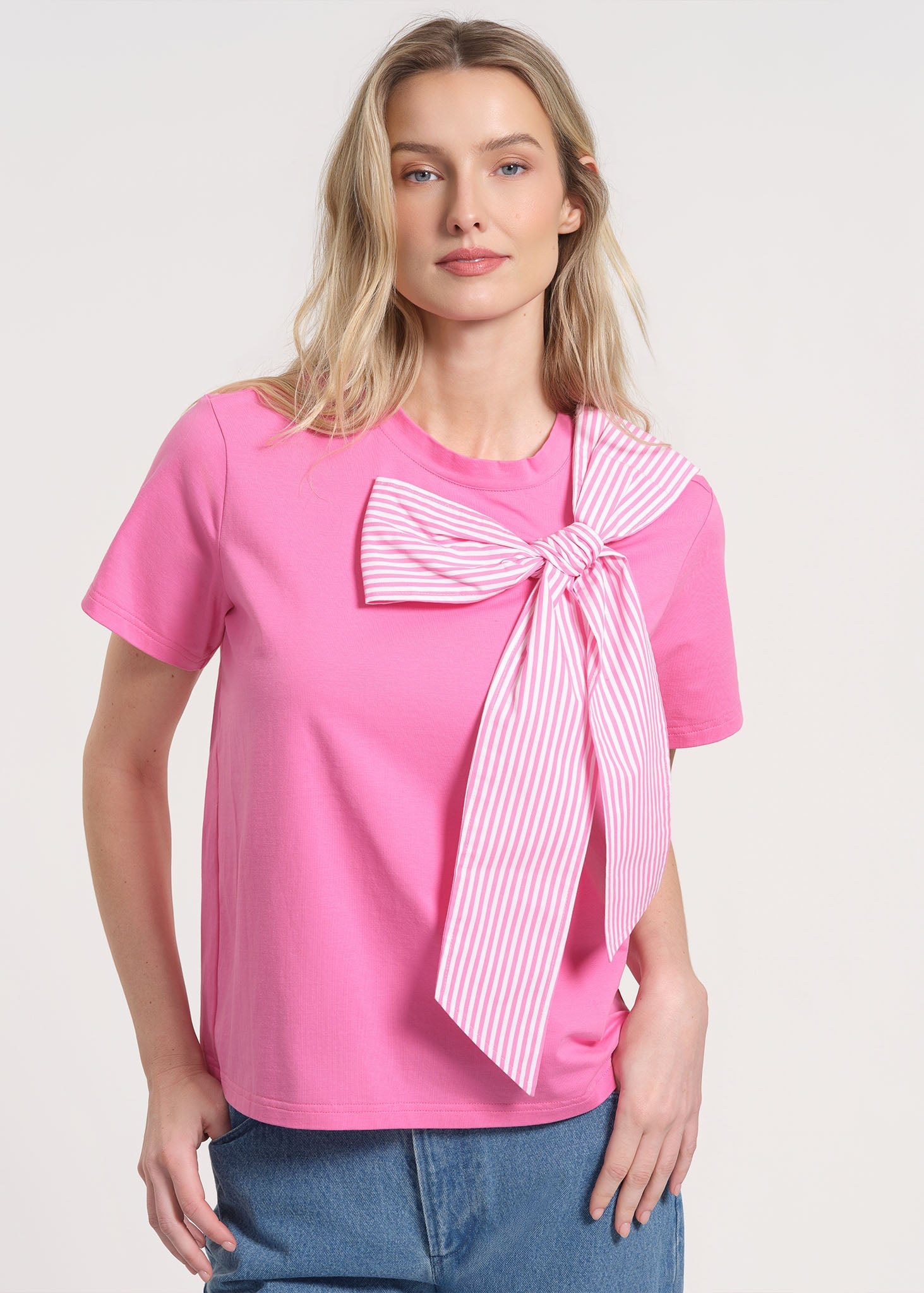 Short Sleeve Bow Neck T-Shirt