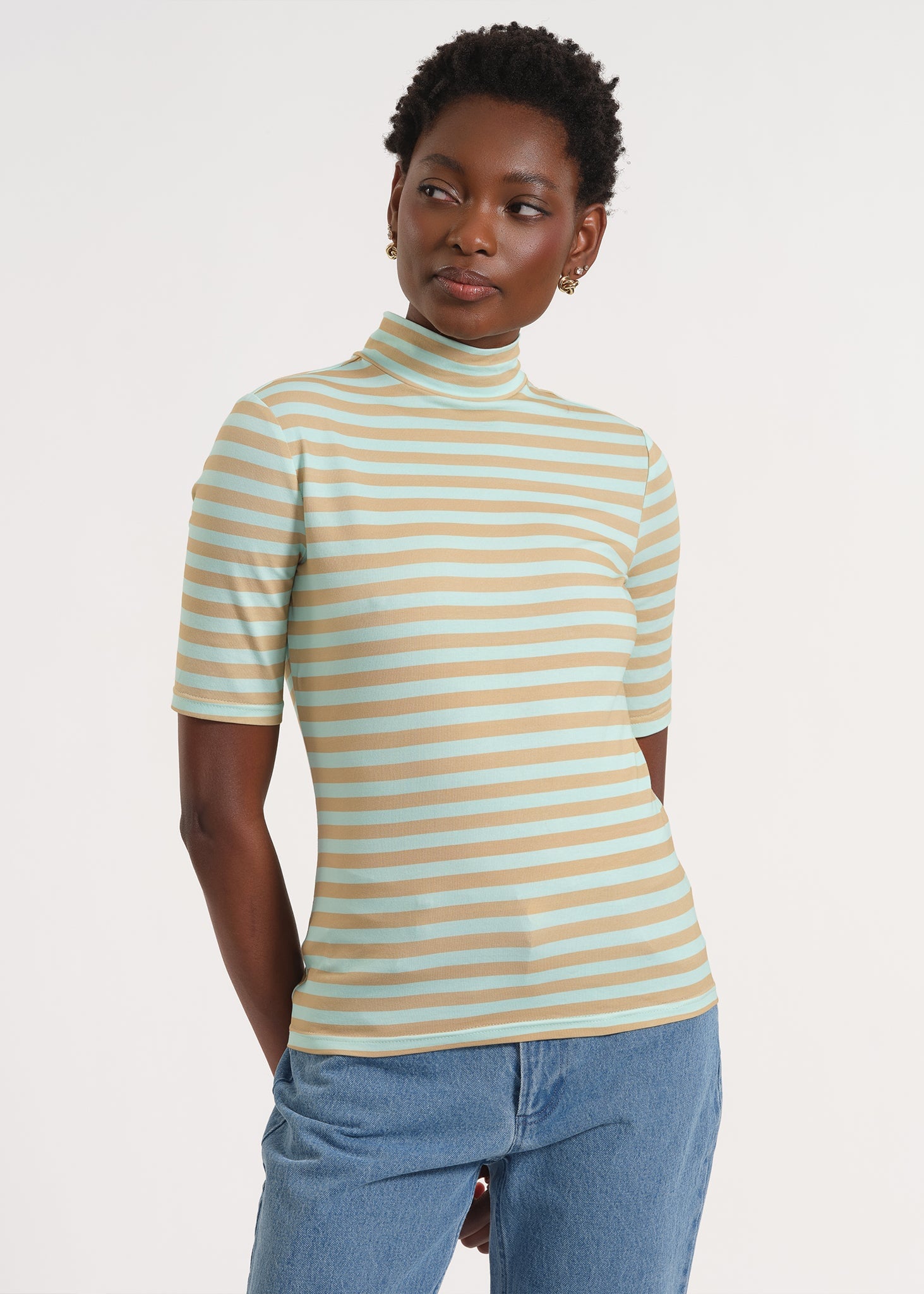 Mock Neck Three-Quarter Sleeve Sweater