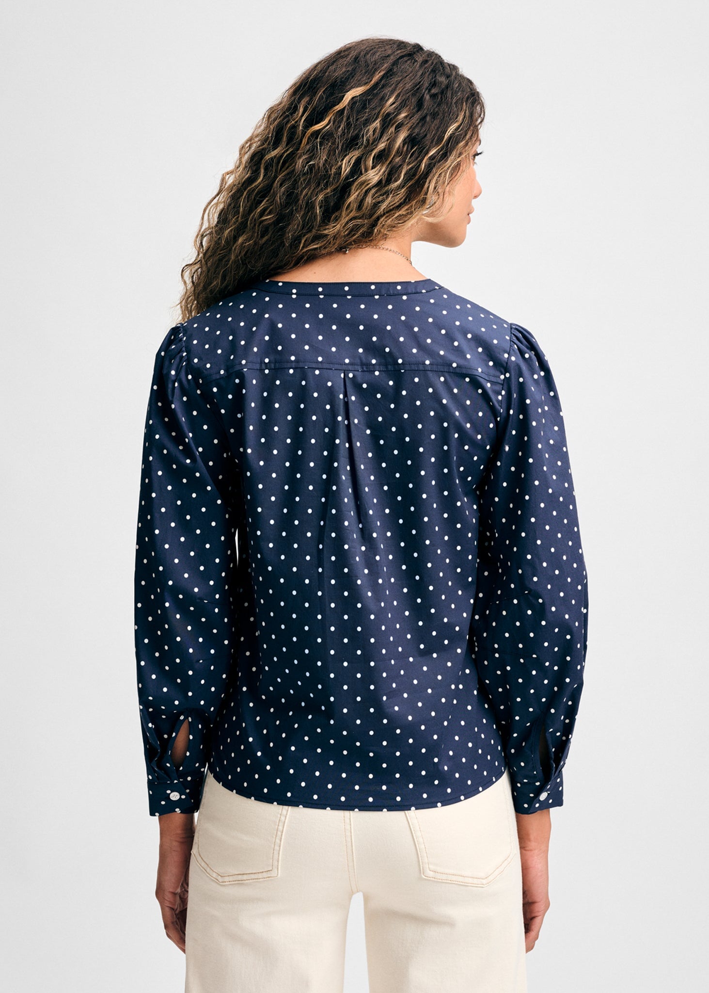 Long Sleeve V Neck Button Down Blouse