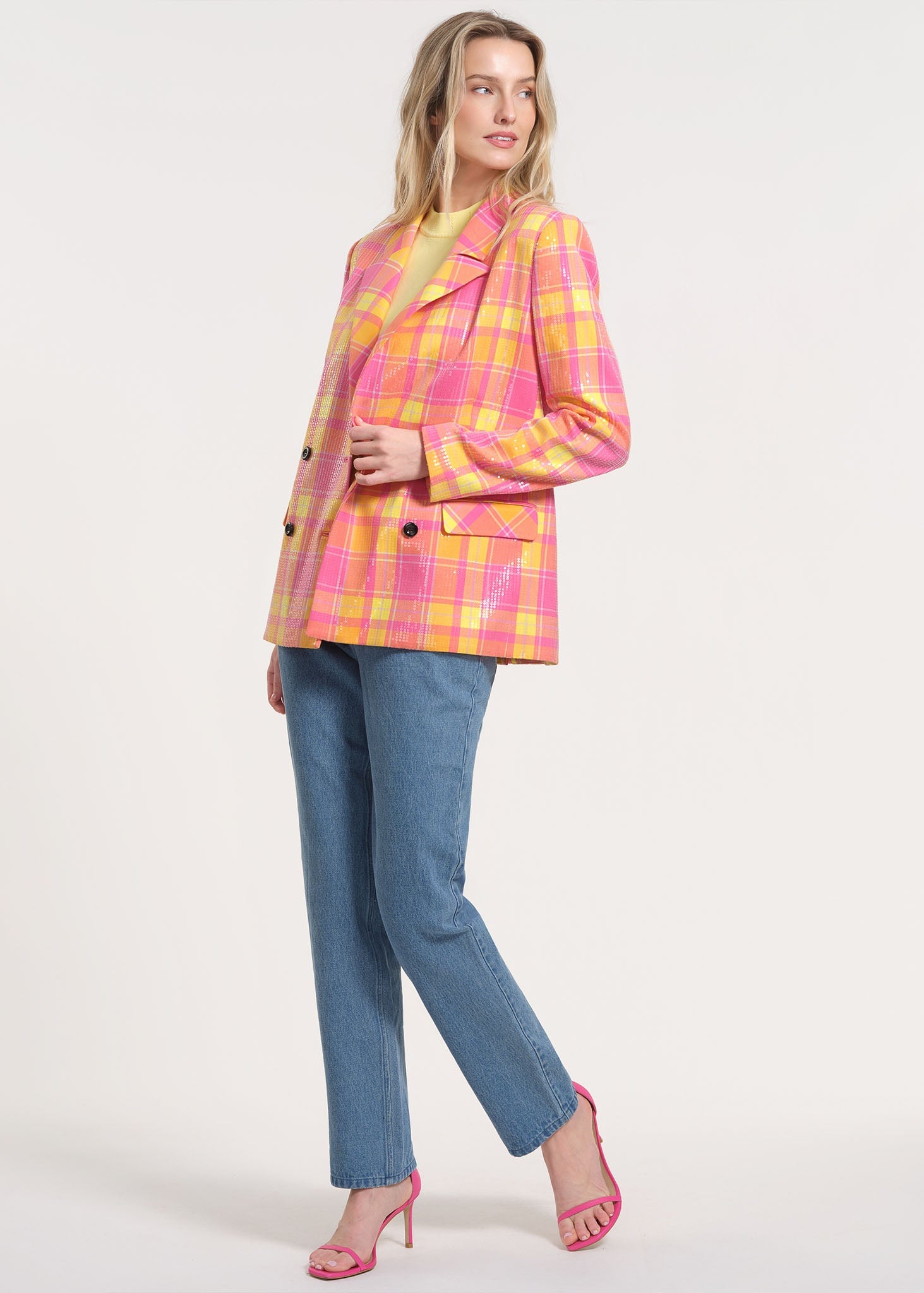 Sequin Plaid Blazer, Tailored Fit | Anne Klein - Isaac Mizrahi