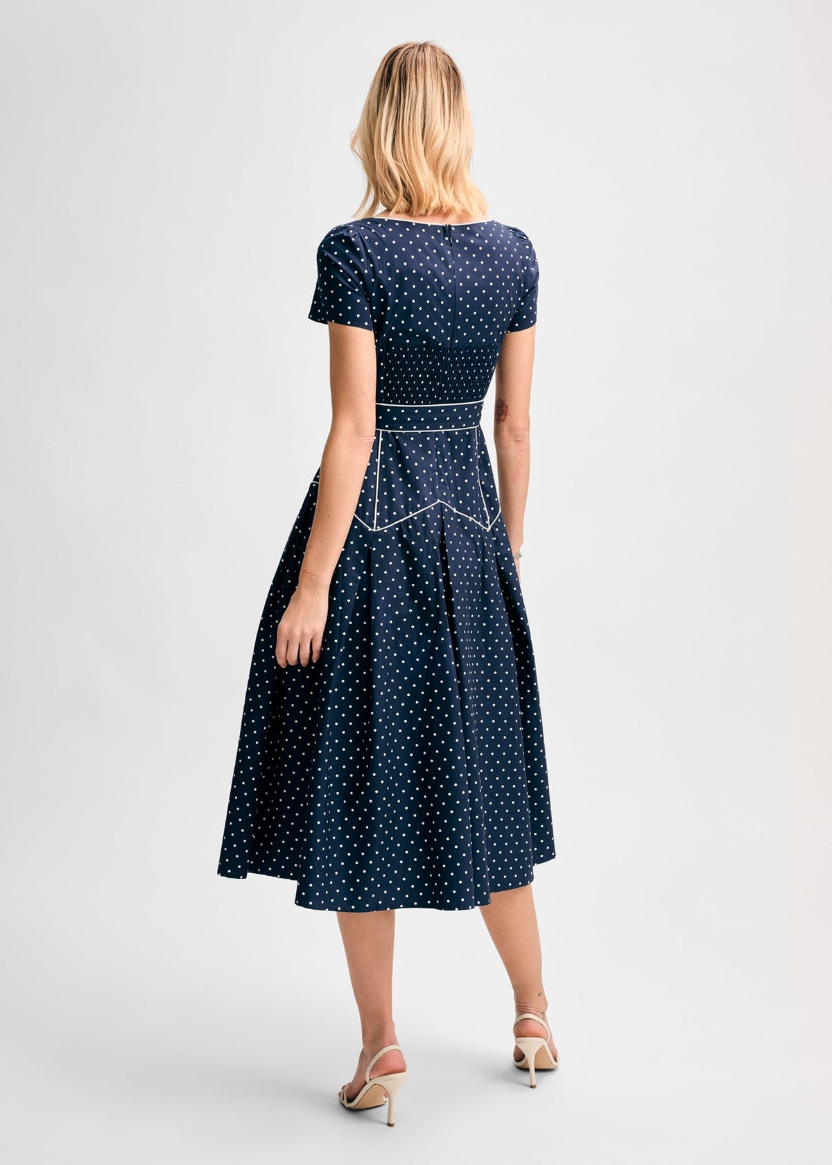 Pleated Detail Belted Short Sleeve Midi Dress