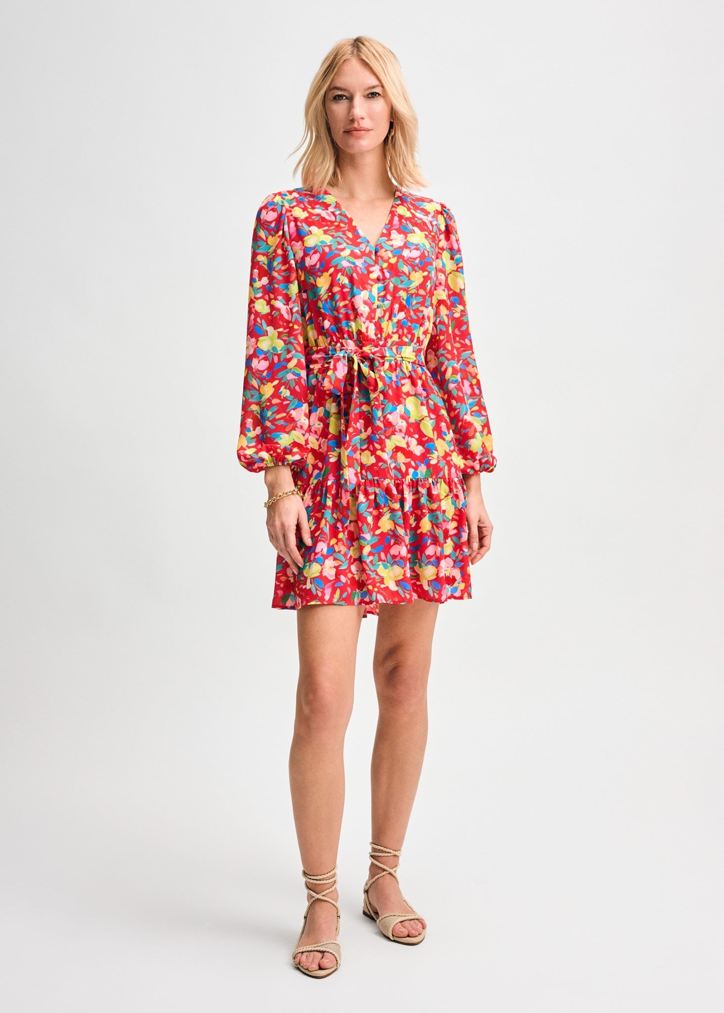 Puff Sleeve Swingy Belted Dress