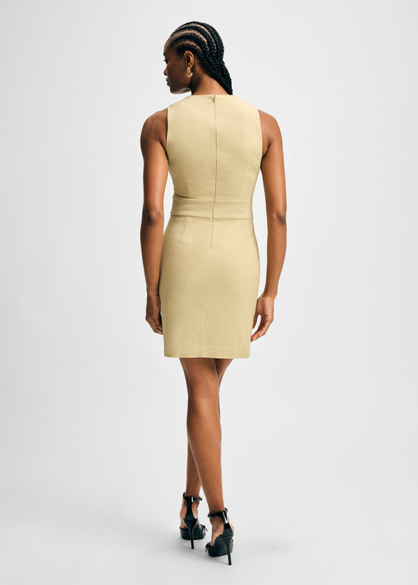 Button Detail Twill Scallop Sheath Dress | Isaac Mizrahi