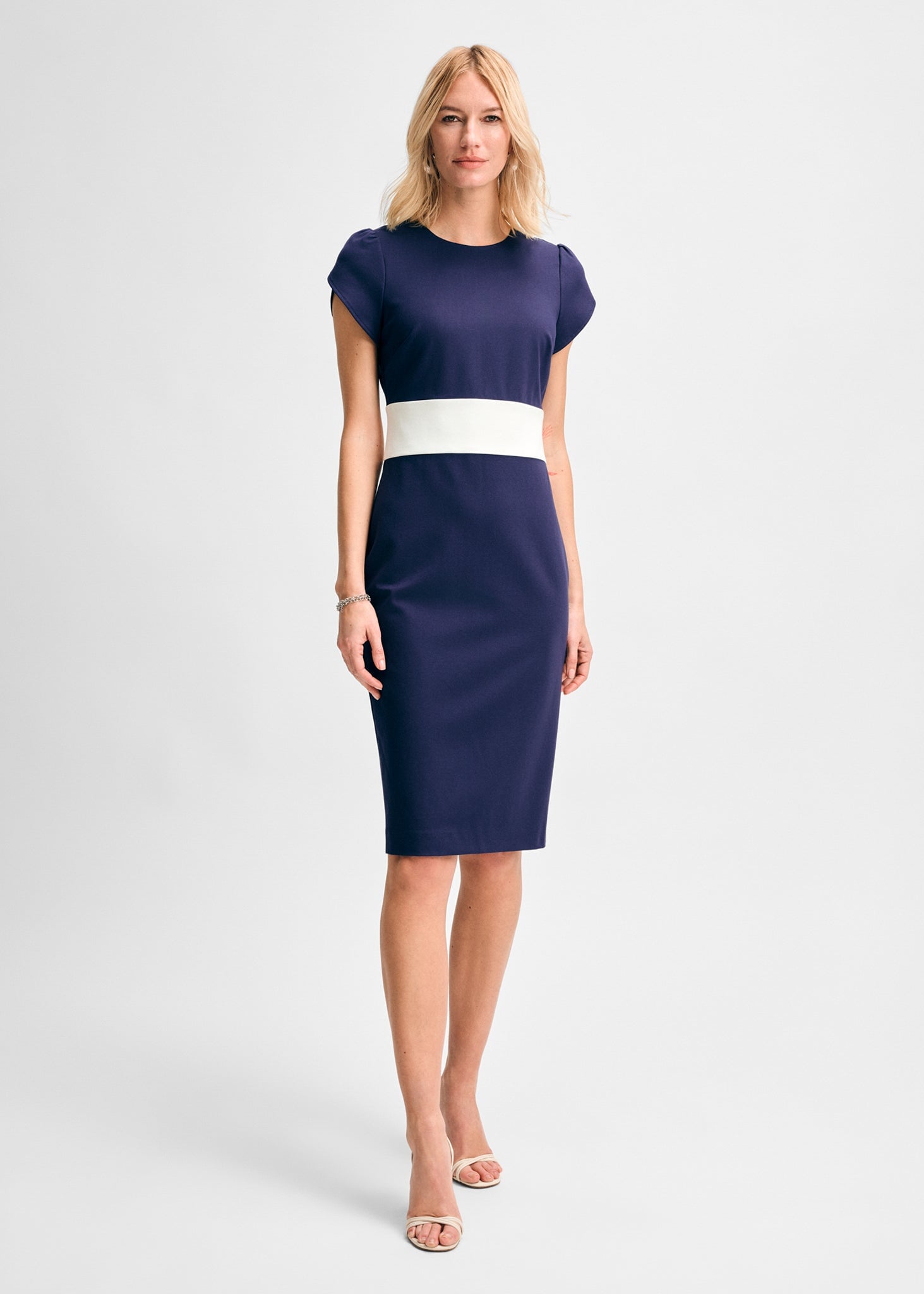 Isaac Mizrahi Women's 's Ponte Tulip Sleeve Dress - Navy/White Isaac Mizrahi Women's 's Ponte Tulip Sleeve Dress - Navy/White