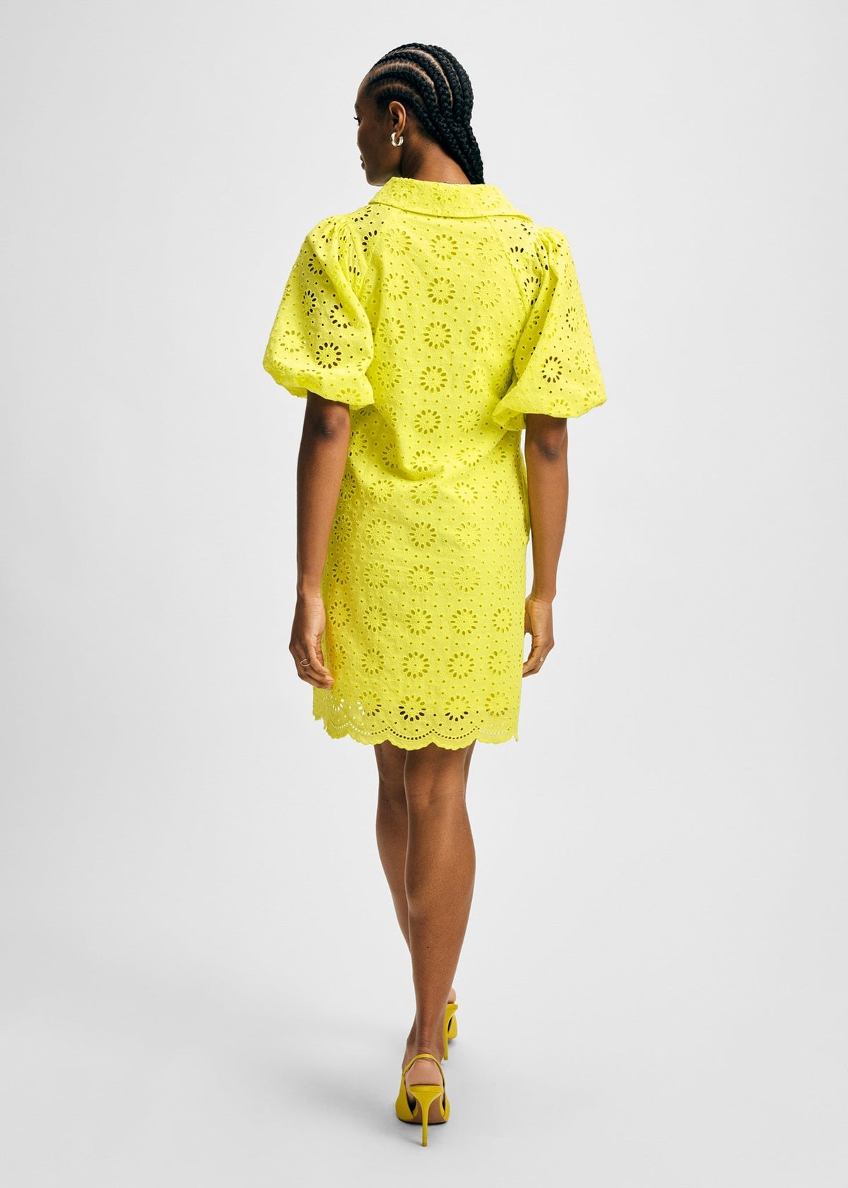Eyelet Short Puff Sleeve Shirt Dress