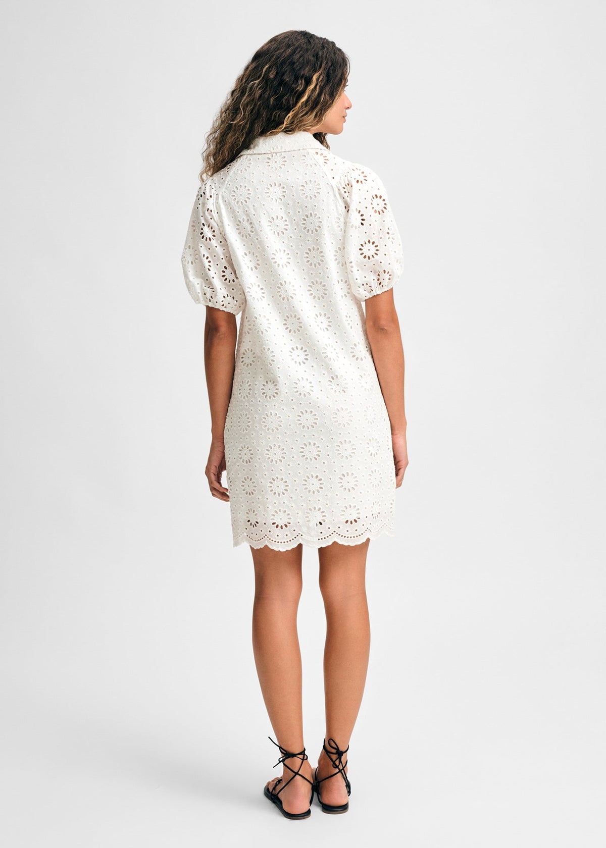 Eyelet Short Puff Sleeve Shirt Dress