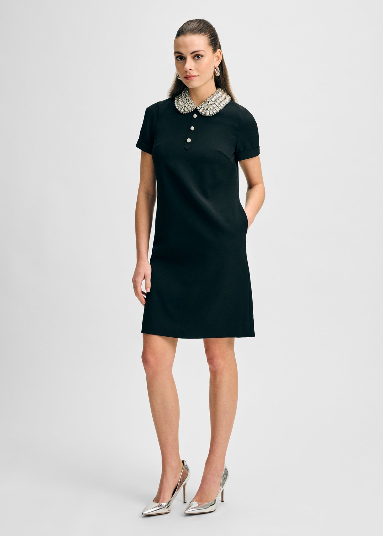 Isaac Mizrahi Women's Jewel Collar Cad Shift Dress - Black Isaac Mizrahi Women's Jewel Collar Cad Shift Dress - Black