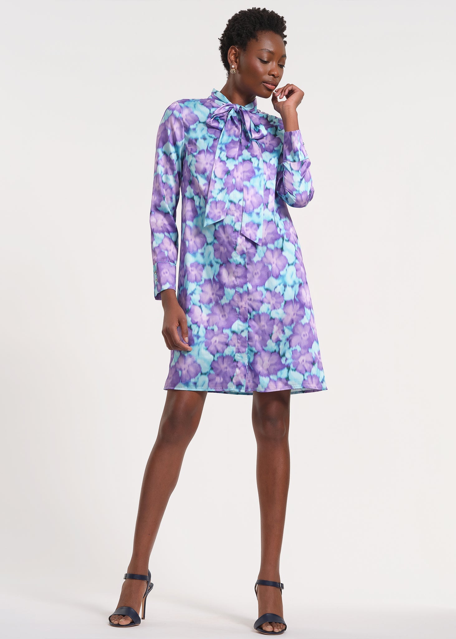 Long Sleeve Mini Dress, Tie Neck | Anne Klein - Isaac Mizrahi