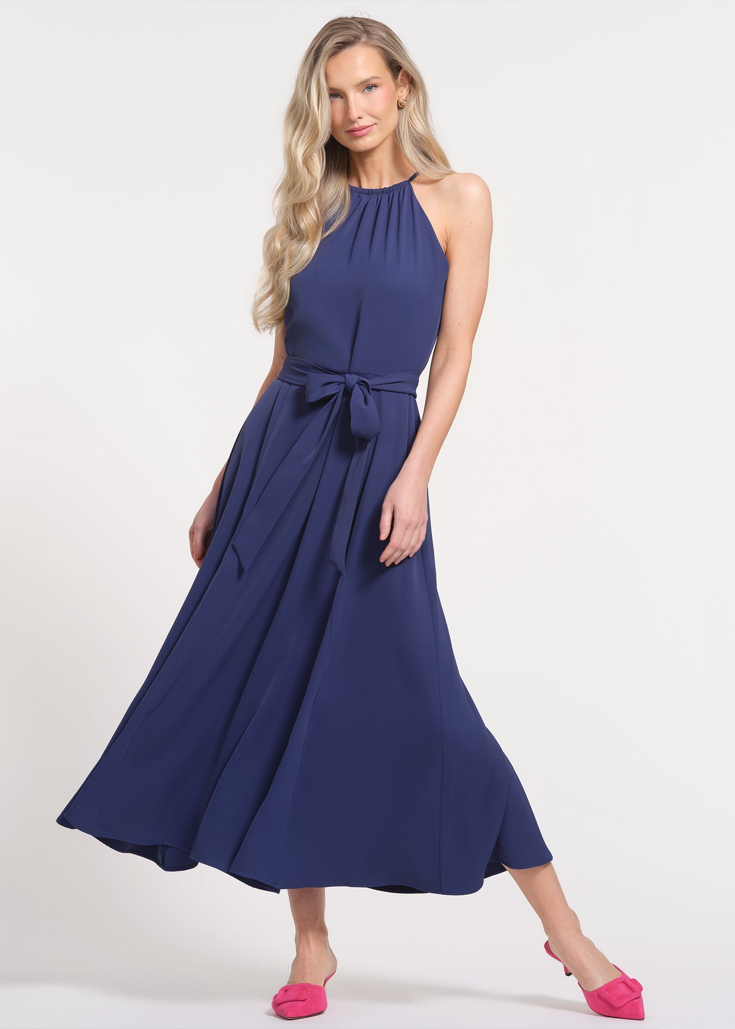 Halter neckline Neck Tiered construction Maxi length Dress