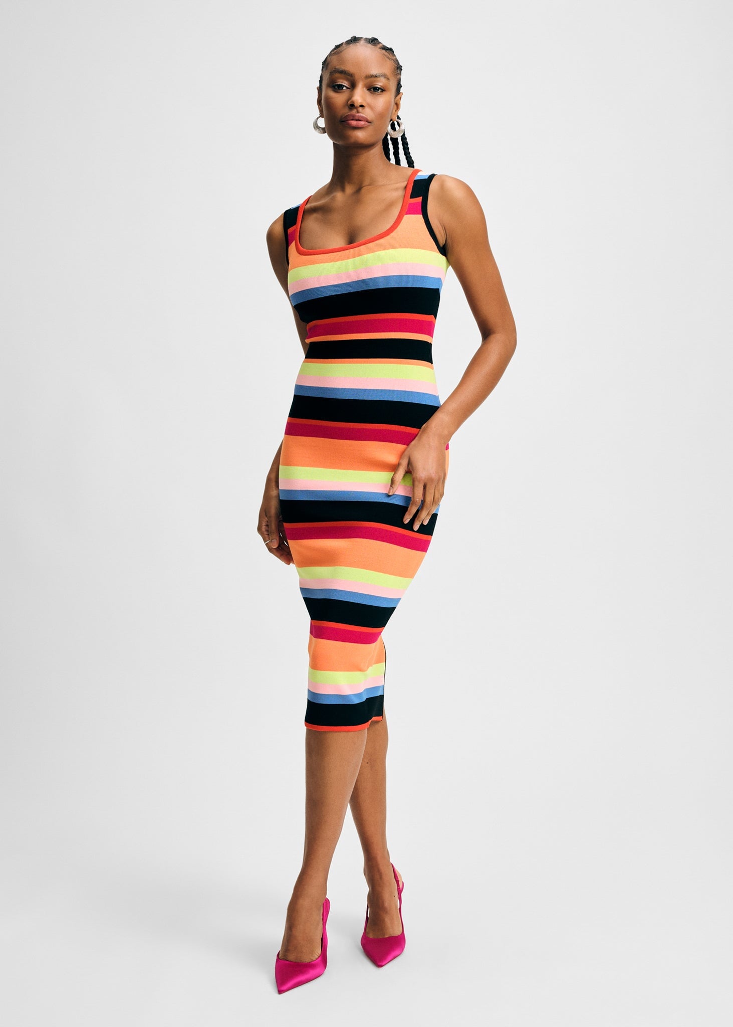 Isaac MIZRAHI Women's Striped Rib Sweater Midi Dress - Rainbow Multi Stripe Isaac MIZRAHI Women's Striped Rib Sweater Midi Dress - Rainbow Multi Stripe