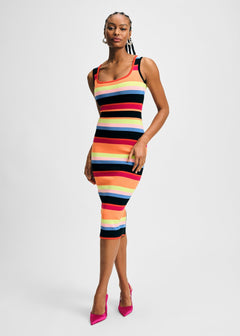 【新品・未使用】pelleq Shirring striped dress Linden Front-Wrap Sweater Dress