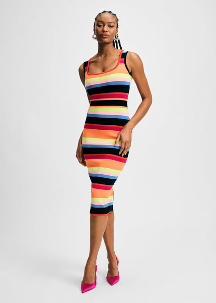 Isaac Mizrahi Women's Striped Rib Sweater Midi Dress - Rainbow Multi Stripe Isaac Mizrahi Women's Striped Rib Sweater Midi Dress - Rainbow Multi Stripe