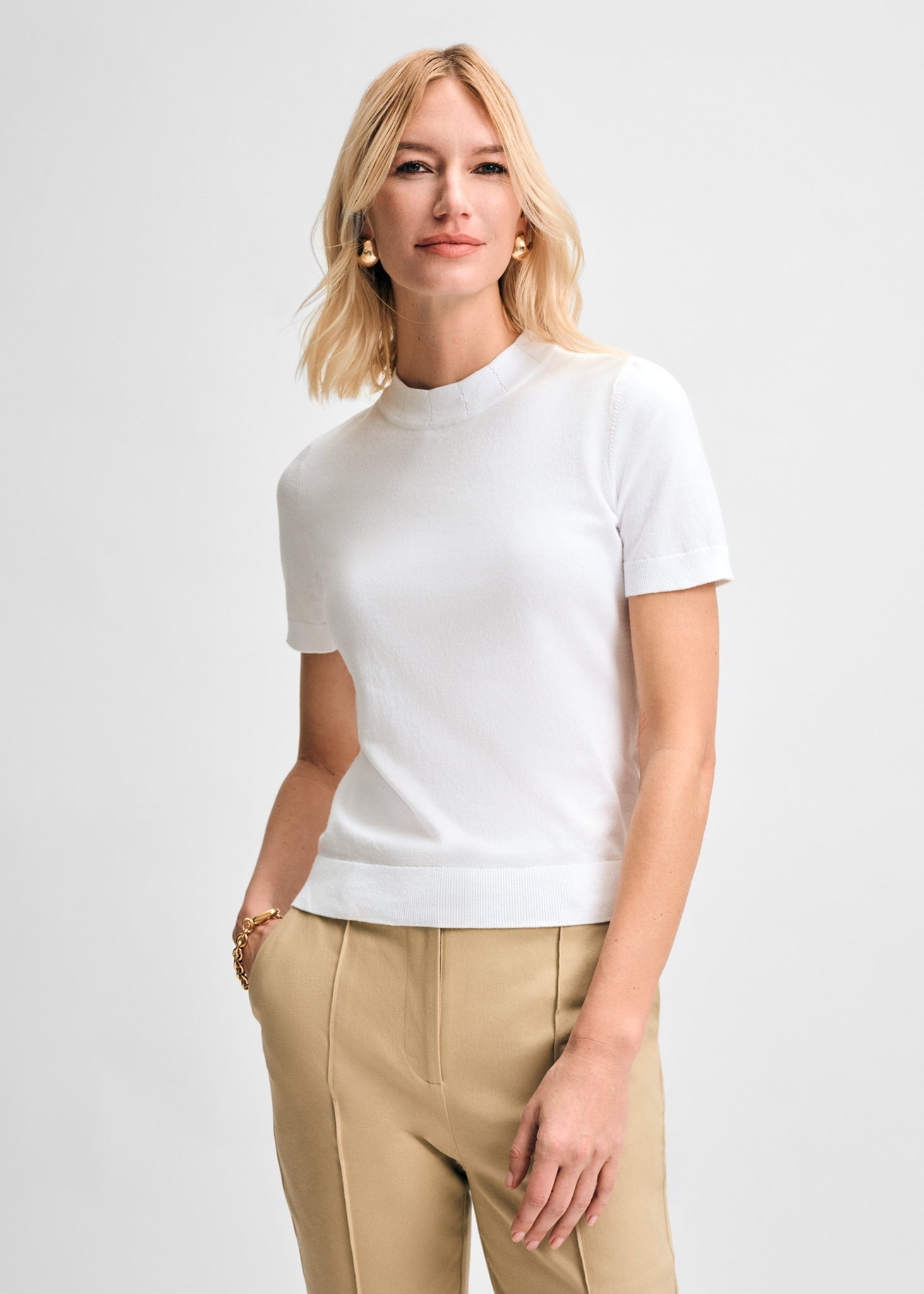 Mock Neck Short Sleeve Sweater Top | Isaac Mizrahi