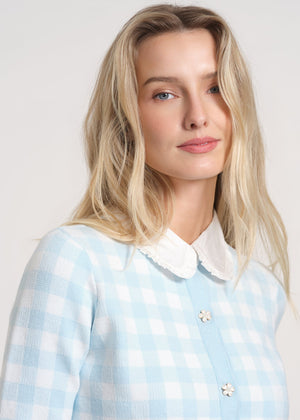 Gingham Patterned Button-Up Cardigan