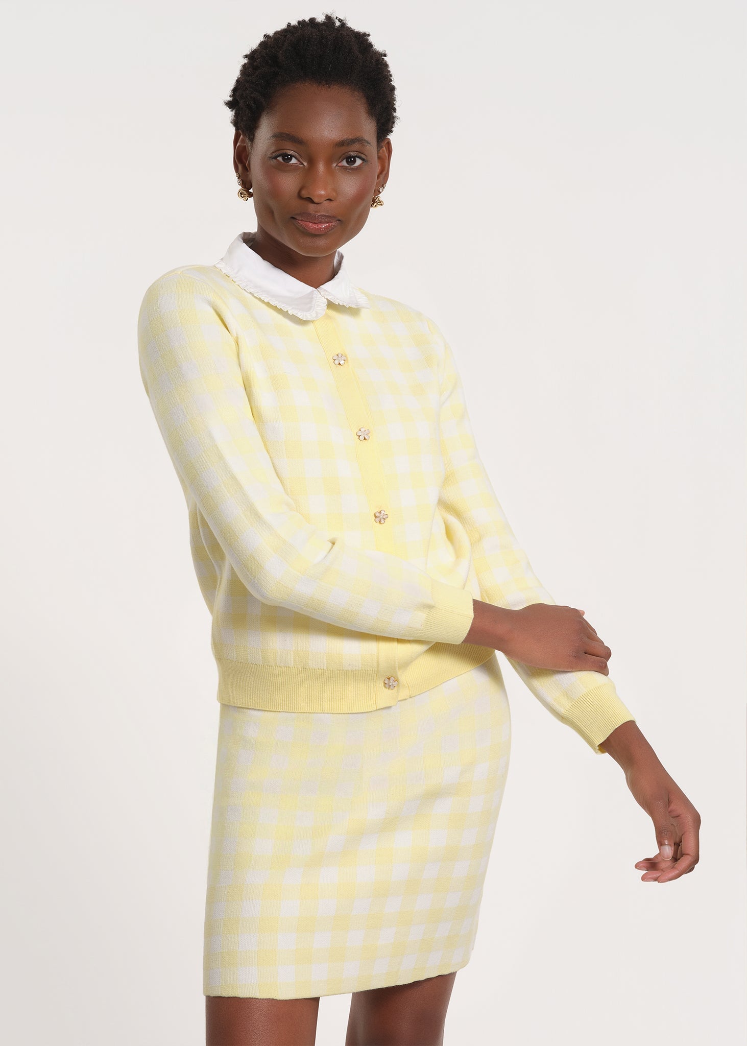 Gingham Patterned Button-Up Cardigan