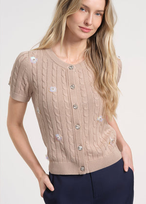 Short Sleeve Cardigan with Embellishments