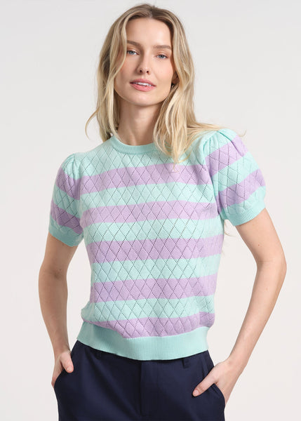 Puff Sleeve Striped Sweater Top | Anne Klein - Isaac Mizrahi