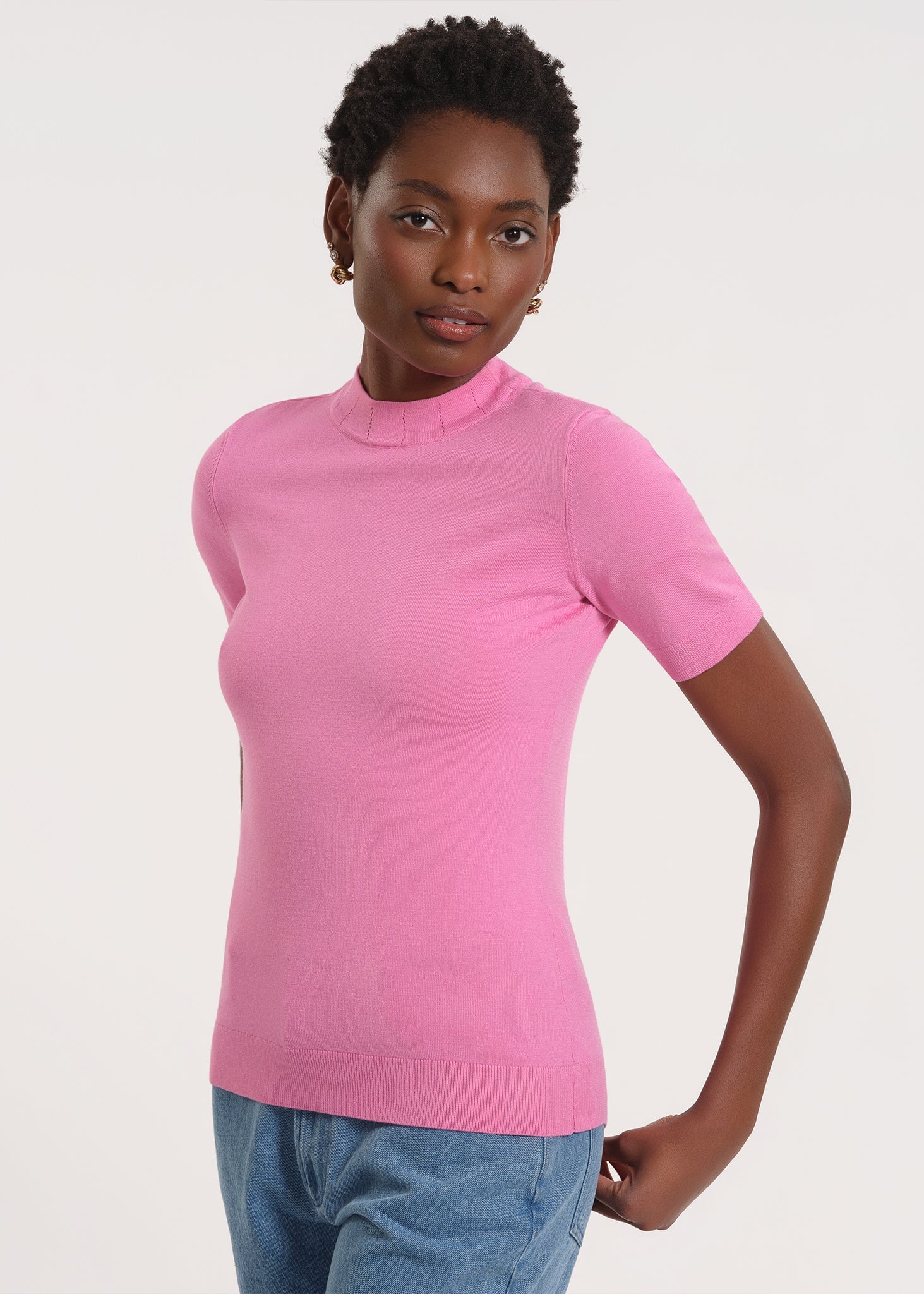 Short Sleeve Mock Neck Sweater | Anne Klein - Isaac Mizrahi