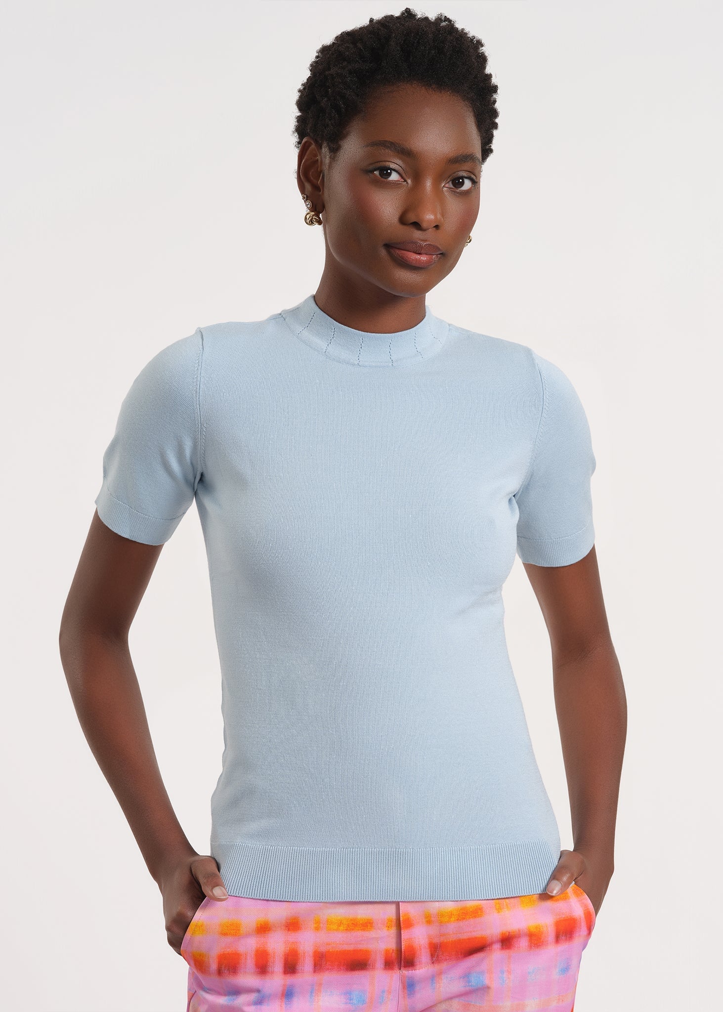 Short Sleeve Mock Neck Sweater | Anne Klein - Isaac Mizrahi