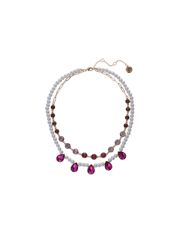 Isaac Mizrahi 2 Row Pearl and Stone Statement Necklace