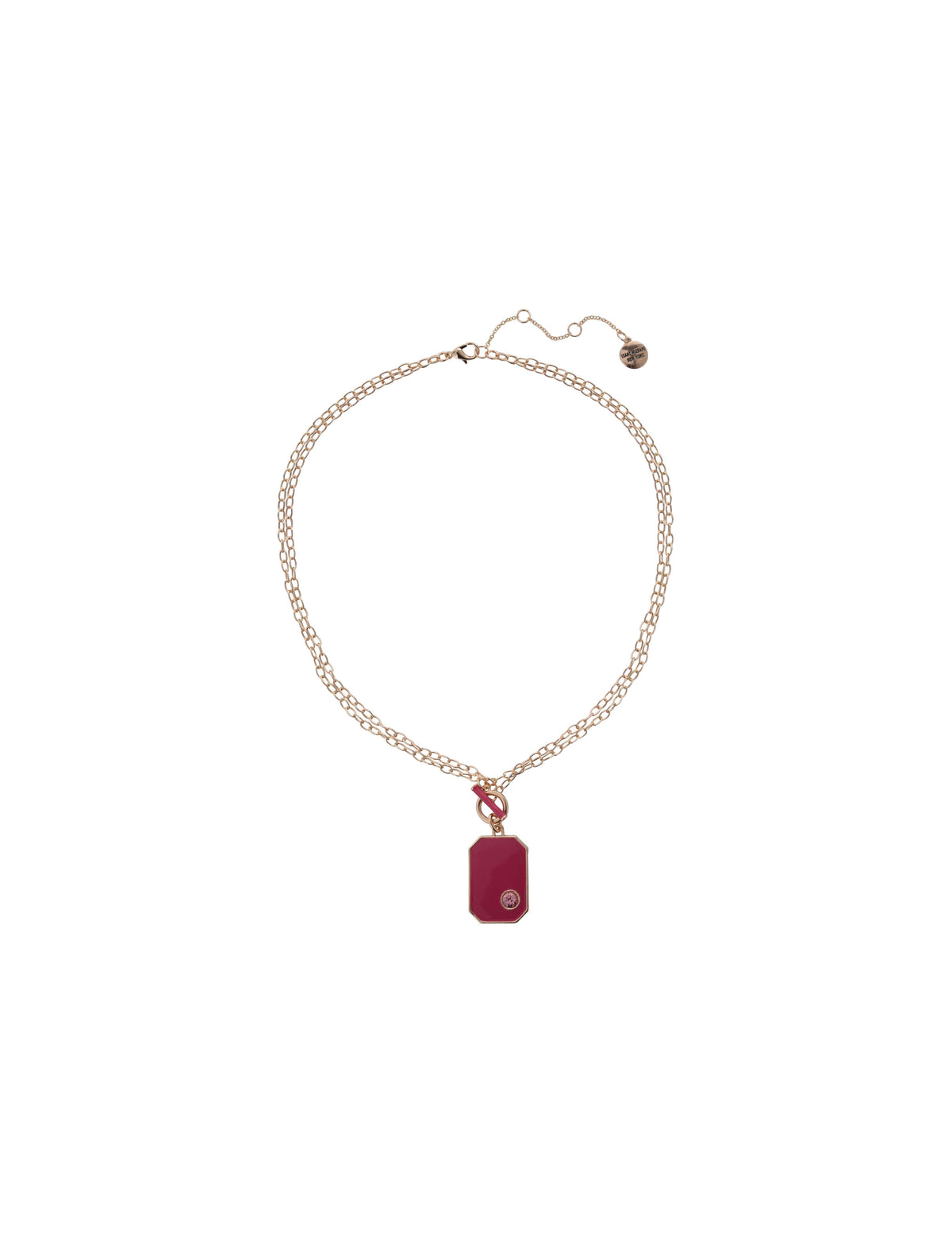 Gold Tone and Pink Pendant Necklace