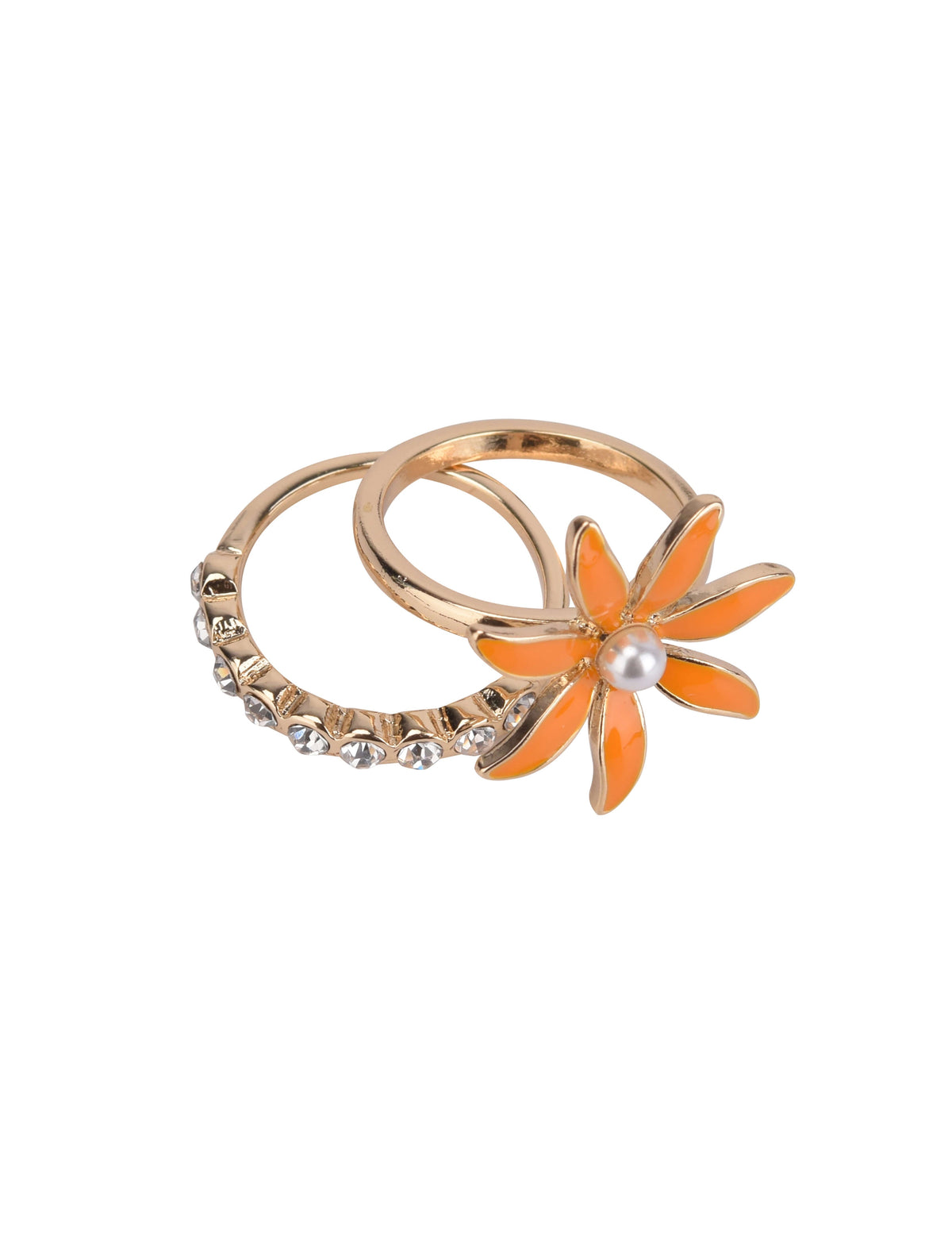 2pc Flower and Stone Ring Set
