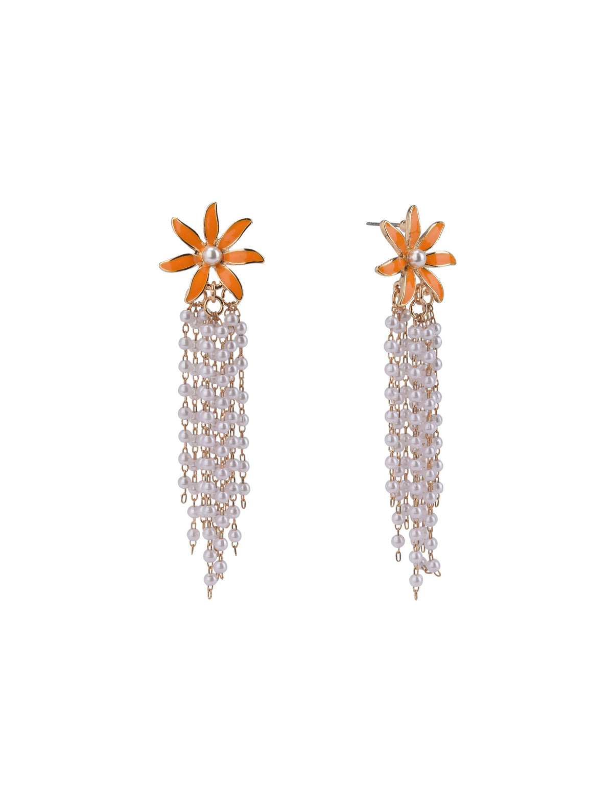 Flower and Pearl Tassel Earrings