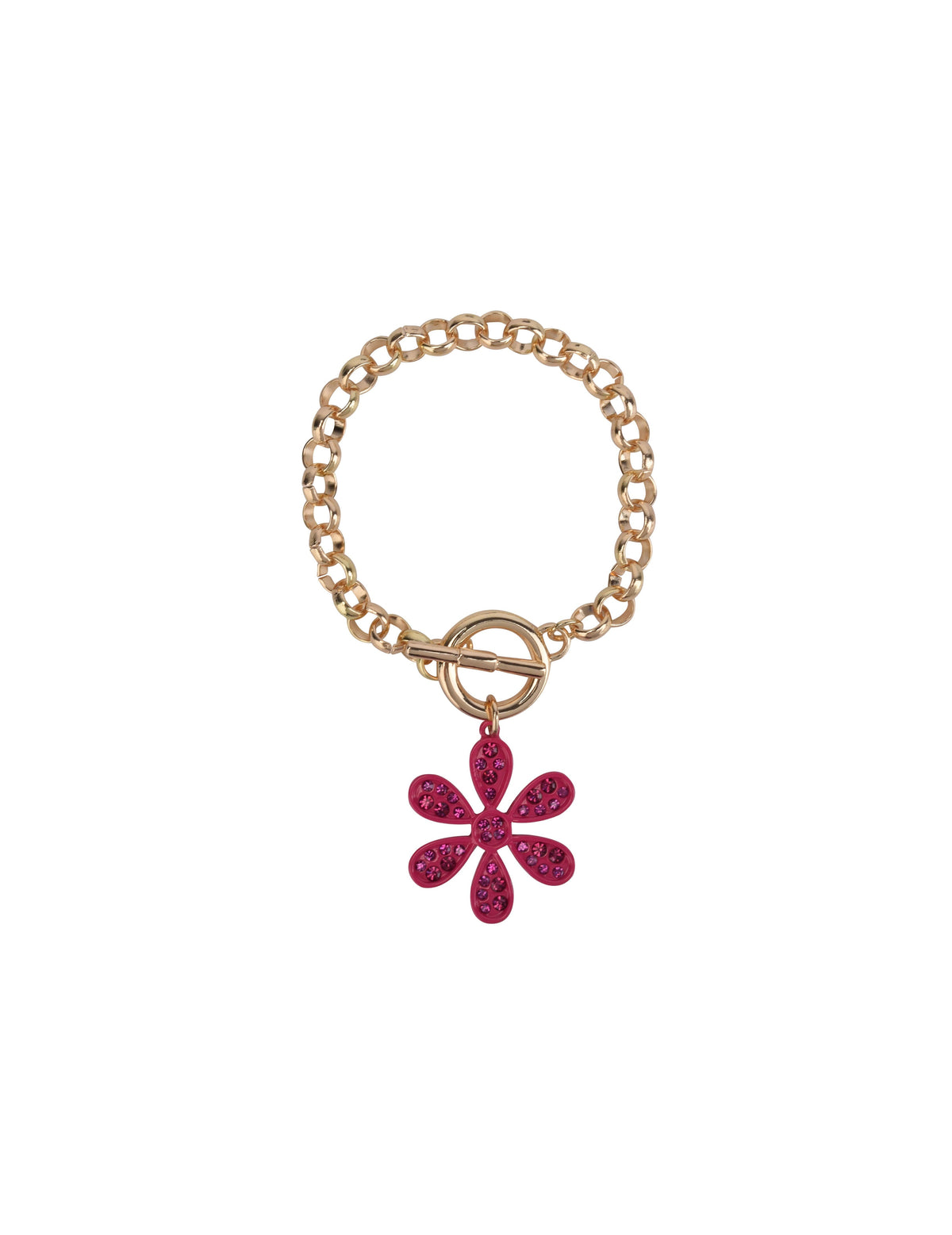 Gold Tone Toggle Bracelet with Pink Flower