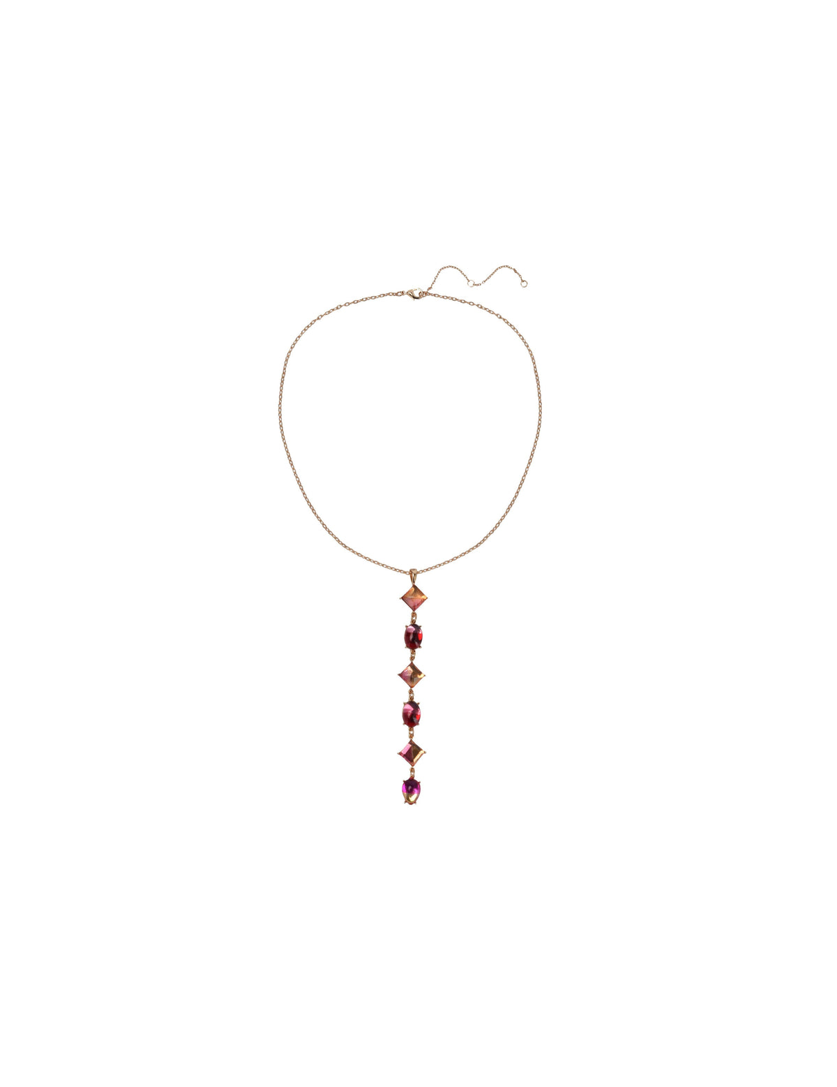 Gold Tone and Pink Stone Y Necklace