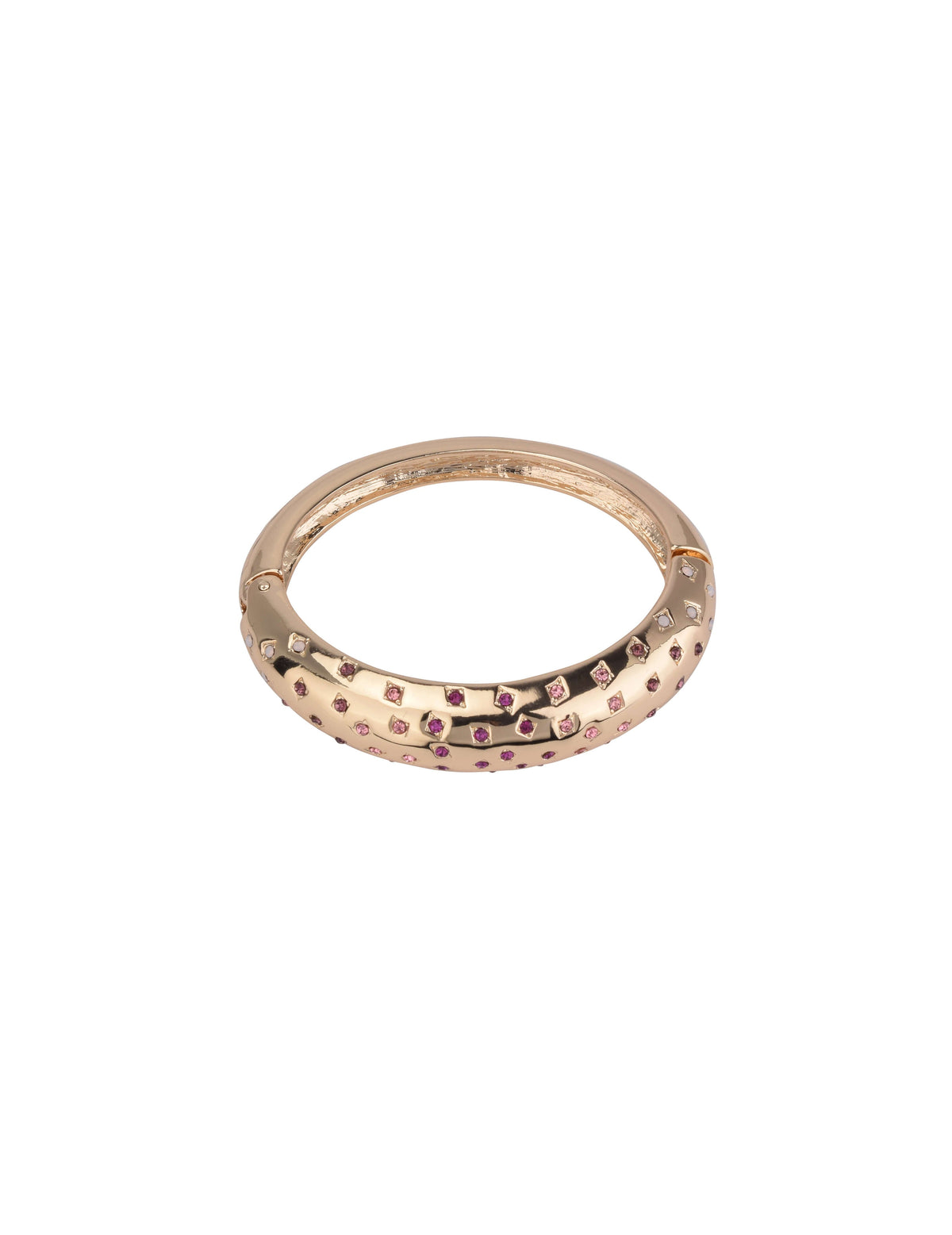 Gold Tone and Pink Stone Hinge Bracelet