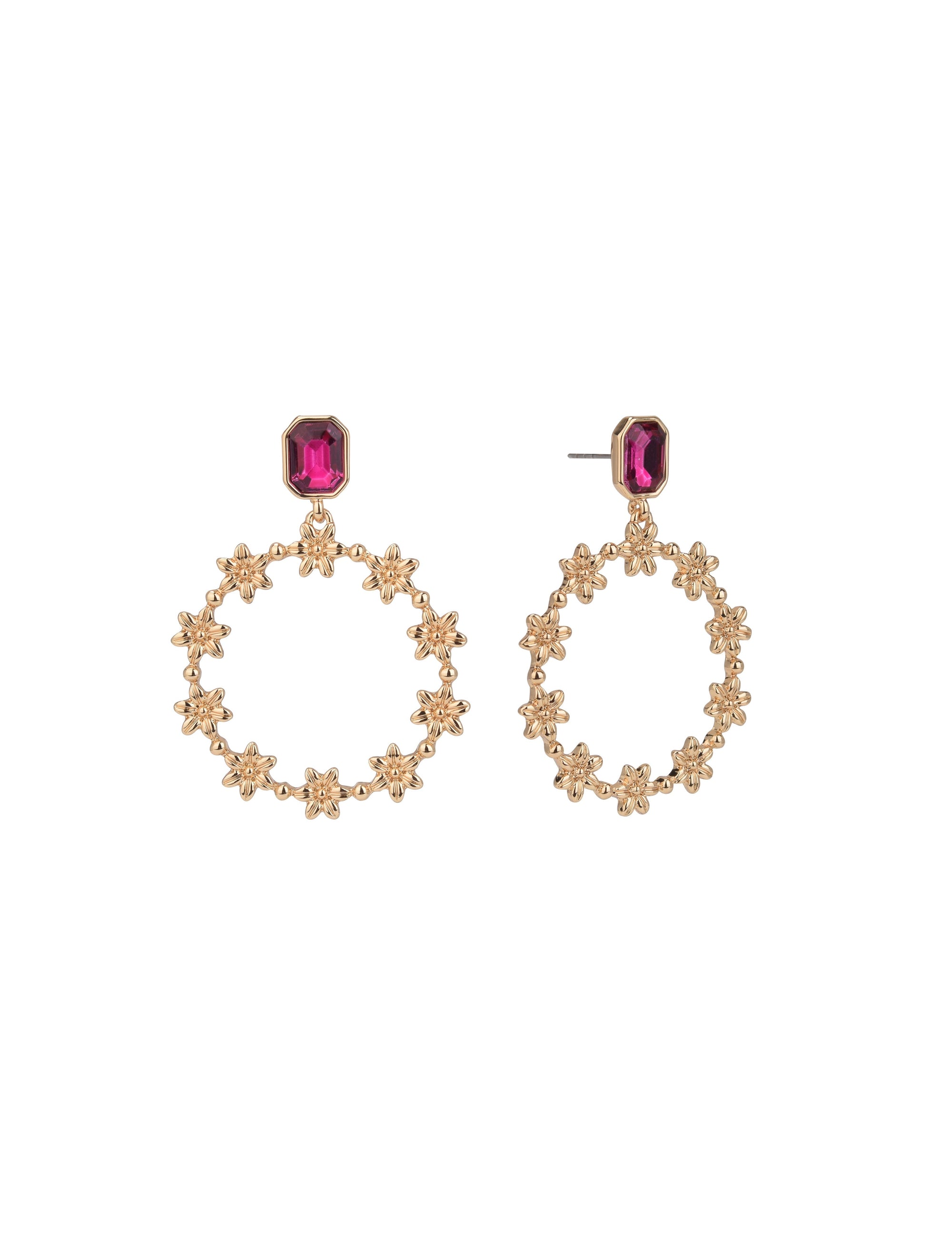 Gold Tone Floral Ring Drop Earrings