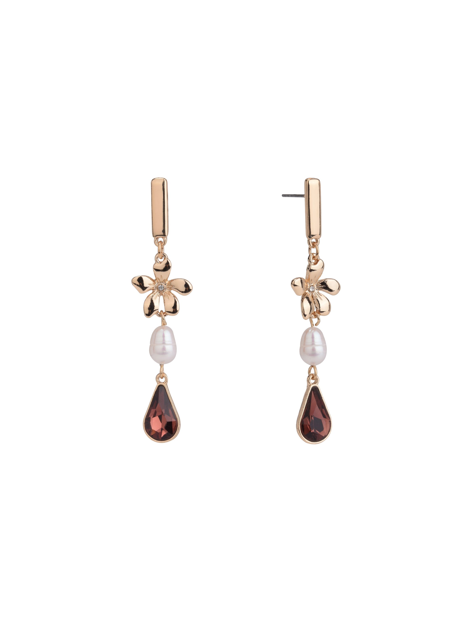 Linear Pearl and Stone Drop Earrings