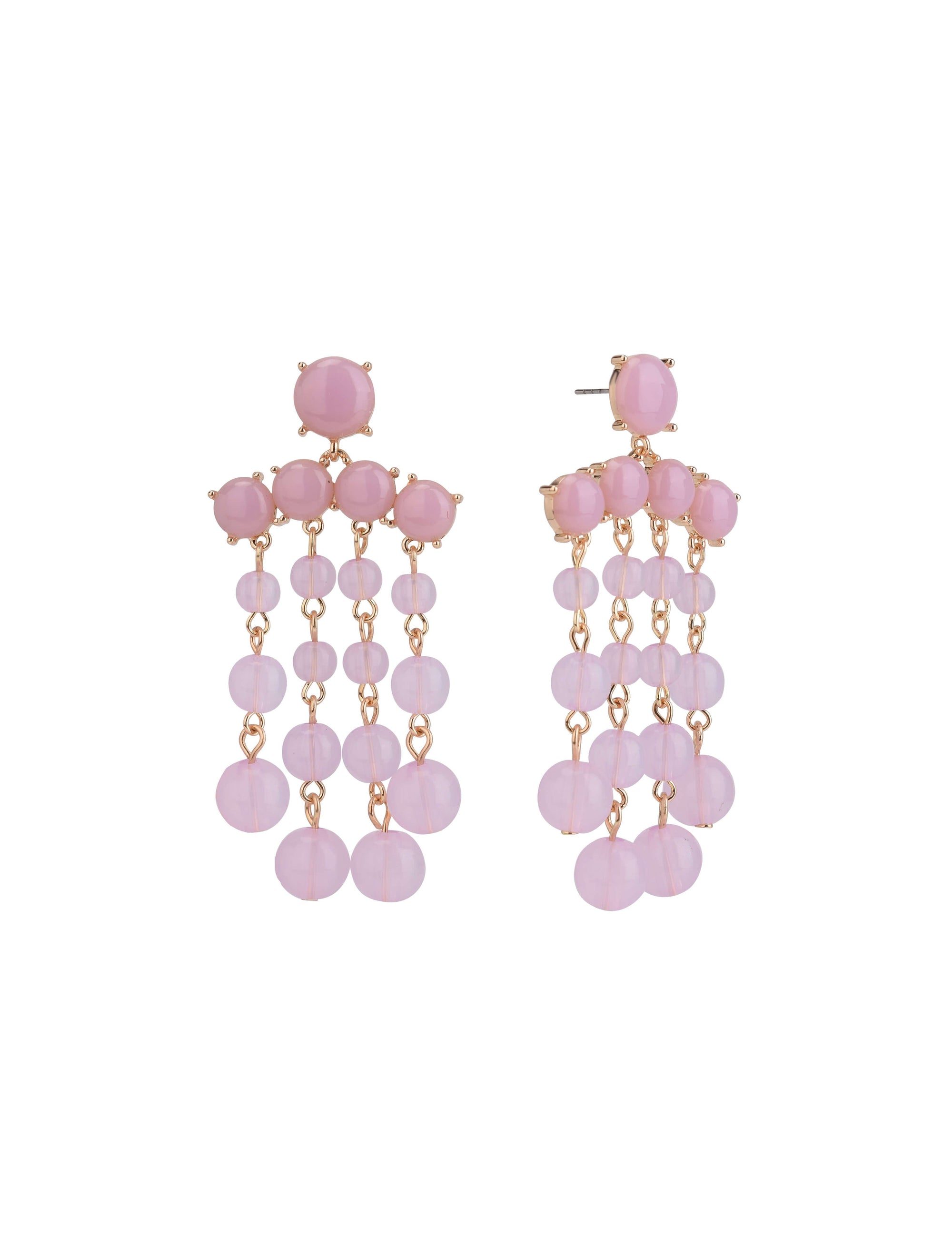 Pink Bead Chandelier Earrings