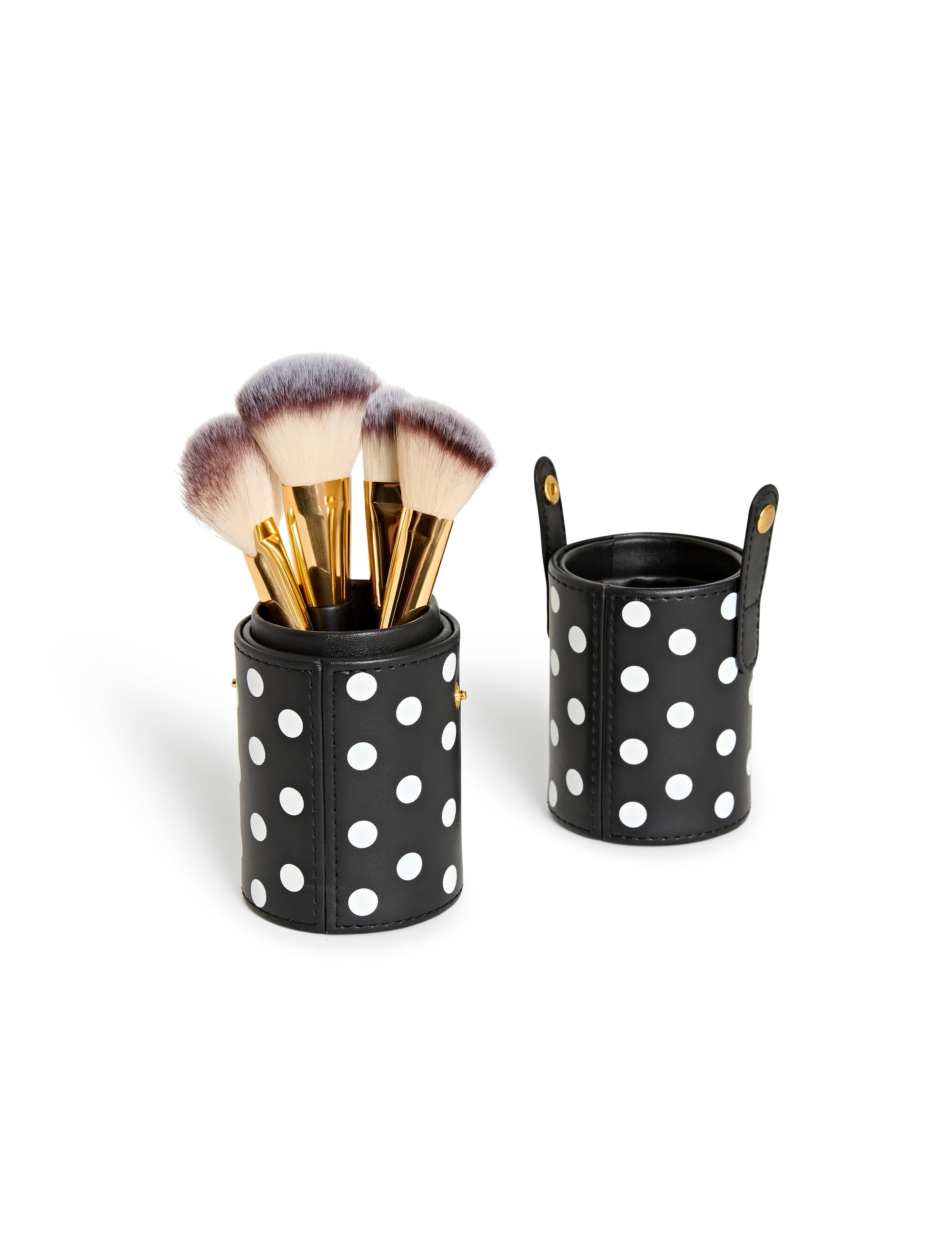 Isaac Mizrahi Polka Dot 4 Piece Brush Set with Case in Black/White